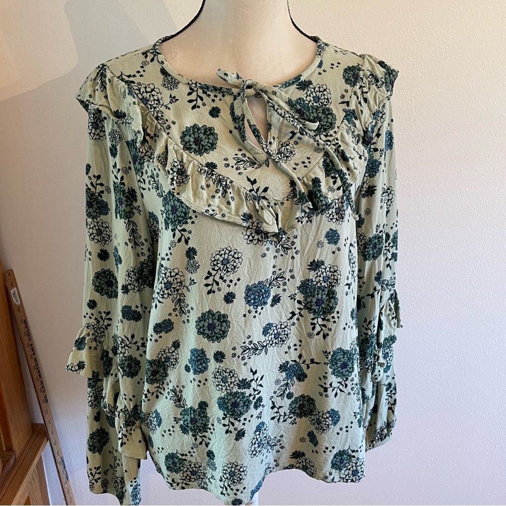 Sonoma peasant blouse with ruffles and tie neck